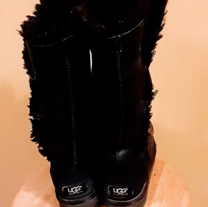 WOMEN'S BLACK TALL UGG BOOTS BUTTONS SIDE 8